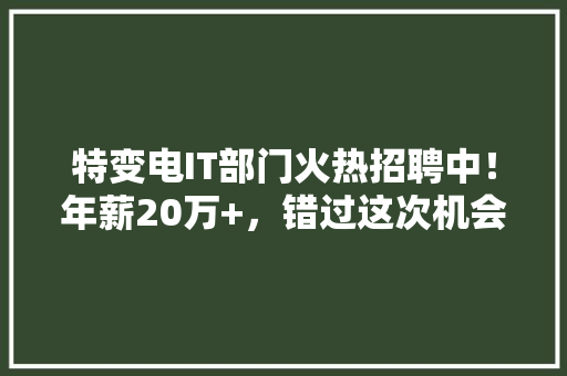 特变电IT部门火热招聘中！年薪20万+，错过这次机会你一定会后悔！