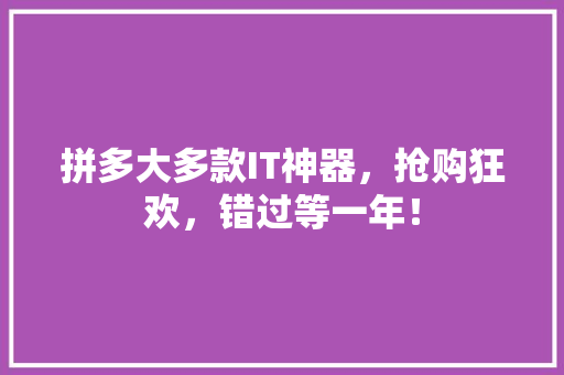拼多大多款IT神器，抢购狂欢，错过等一年！