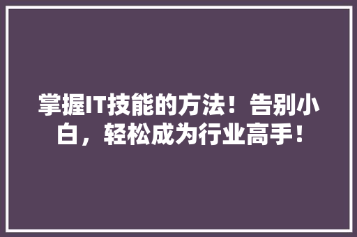 掌握IT技能的方法！告别小白，轻松成为行业高手！