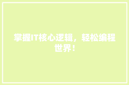掌握IT核心逻辑，轻松编程世界！