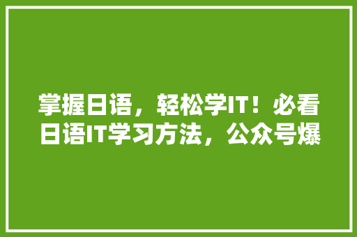 掌握日语，轻松学IT！必看日语IT学习方法，公众号爆款来袭！
