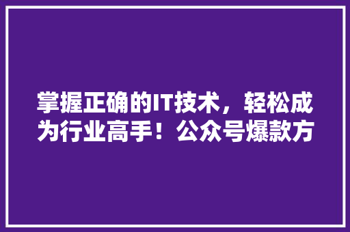 掌握正确的IT技术，轻松成为行业高手！公众号爆款方法！