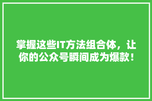 掌握这些IT方法组合体，让你的公众号瞬间成为爆款！