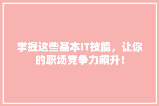 掌握这些基本IT技能，让你的职场竞争力飙升！ 360搜优化
