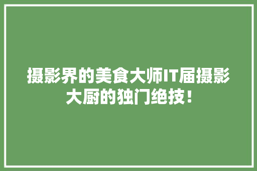 摄影界的美食大师IT届摄影大厨的独门绝技！ 搜狗优化