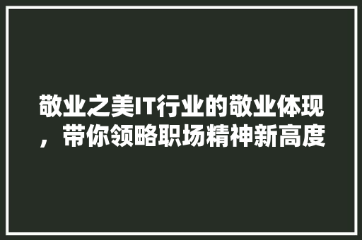 敬业之美IT行业的敬业体现，带你领略职场精神新高度！ 360搜优化