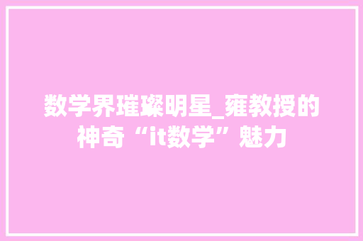 数学界璀璨明星_雍教授的神奇“it数学”魅力