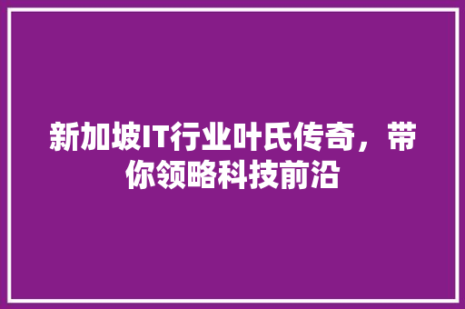 新加坡IT行业叶氏传奇，带你领略科技前沿