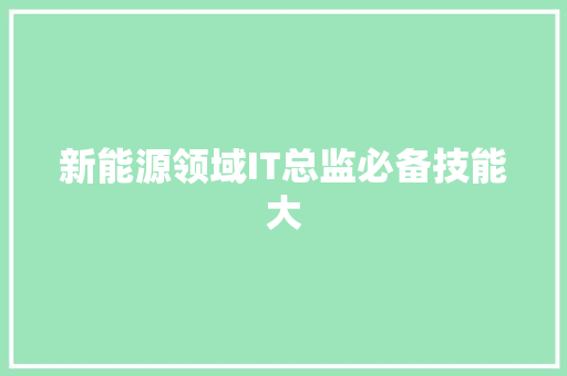 新能源领域IT总监必备技能大 小程序开发