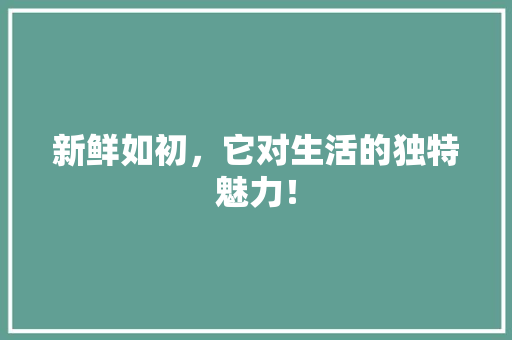 新鲜如初，它对生活的独特魅力！ 360搜优化