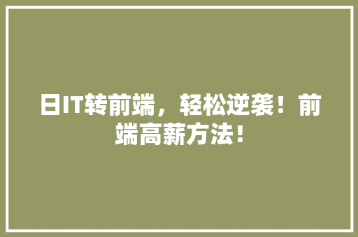 日IT转前端，轻松逆袭！前端高薪方法！
