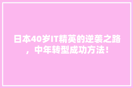 日本40岁IT精英的逆袭之路，中年转型成功方法！ 百度算法