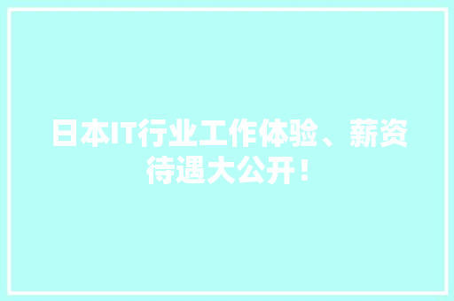日本IT行业工作体验、薪资待遇大公开！