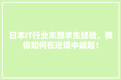 日本IT行业末路求生经验，教你如何在逆境中崛起！