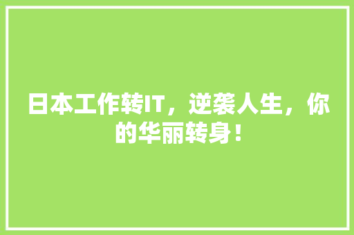 日本工作转IT，逆袭人生，你的华丽转身！ 头条优化