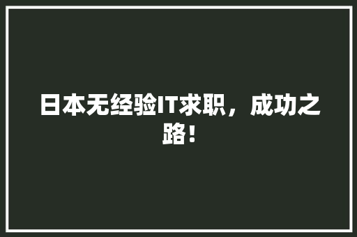 日本无经验IT求职，成功之路！
