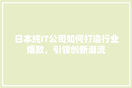 日本纯IT公司如何打造行业爆款，引领创新潮流
