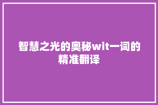 智慧之光的奥秘wit一词的精准翻译 AI技术学习