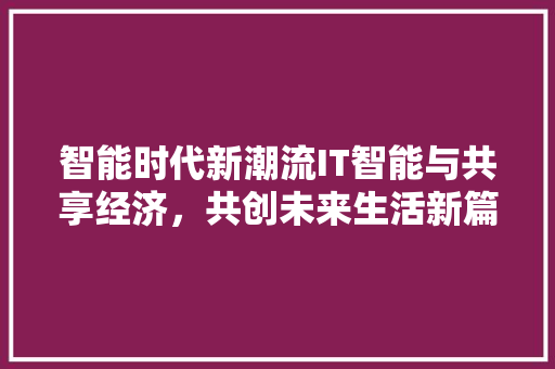 智能时代新潮流IT智能与共享经济，共创未来生活新篇章！