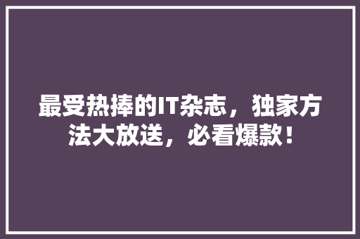 最受热捧的IT杂志，独家方法大放送，必看爆款！