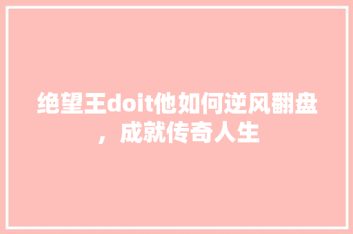 绝望王doit他如何逆风翻盘，成就传奇人生 网站开发