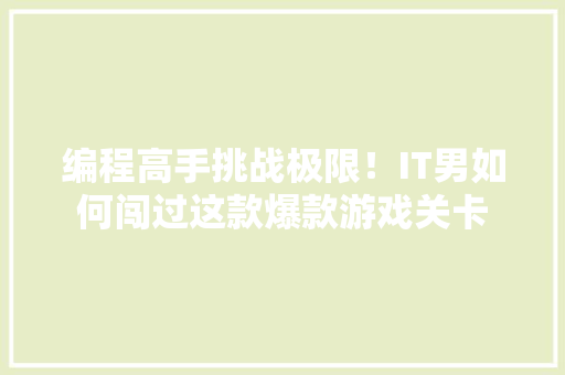 编程高手挑战极限！IT男如何闯过这款爆款游戏关卡