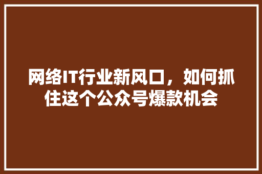 网络IT行业新风口，如何抓住这个公众号爆款机会