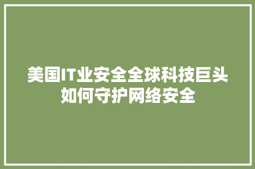 美国IT业安全全球科技巨头如何守护网络安全