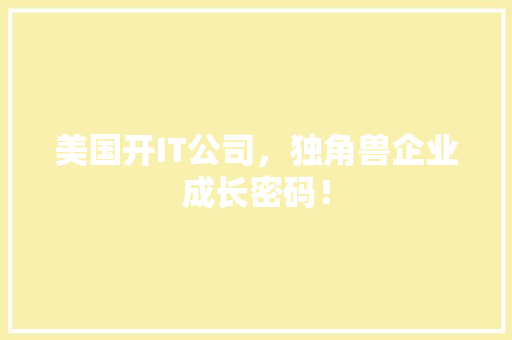 美国开IT公司，独角兽企业成长密码！ AI技术学习