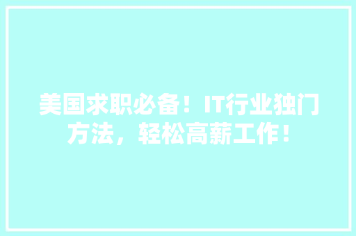美国求职必备！IT行业独门方法，轻松高薪工作！ 网站开发