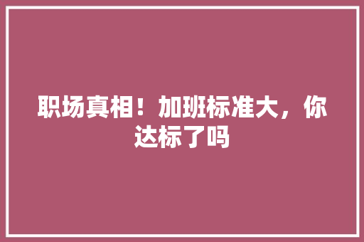 职场真相！加班标准大，你达标了吗 AI技术学习