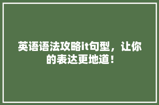 英语语法攻略it句型，让你的表达更地道！ 网站优化