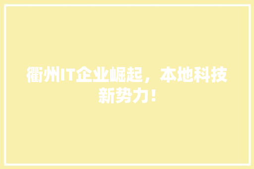 衢州IT企业崛起，本地科技新势力！