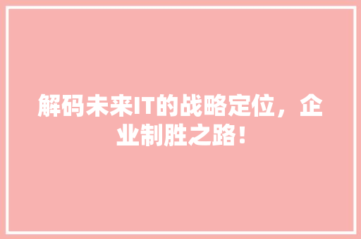 解码未来IT的战略定位，企业制胜之路！