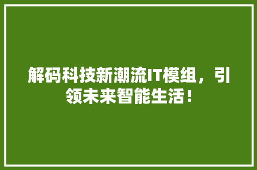 解码科技新潮流IT模组，引领未来智能生活！