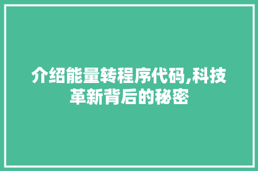 介绍能量转程序代码,科技革新背后的秘密