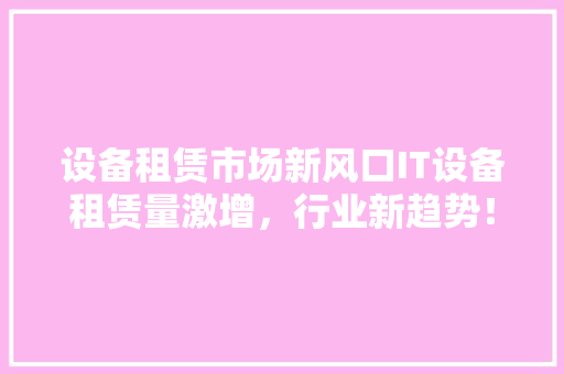 设备租赁市场新风口IT设备租赁量激增，行业新趋势！