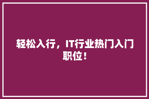 轻松入行，IT行业热门入门职位！ 搜狗优化