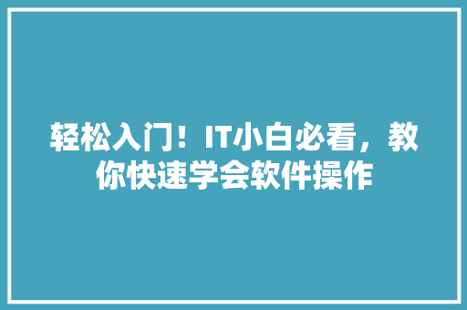 轻松入门！IT小白必看，教你快速学会软件操作