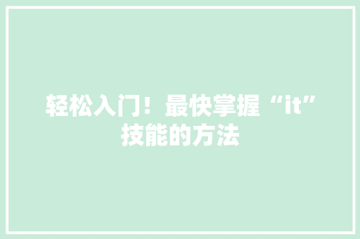 轻松入门！最快掌握“it”技能的方法 网站优化