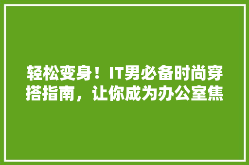轻松变身！IT男必备时尚穿搭指南，让你成为办公室焦点