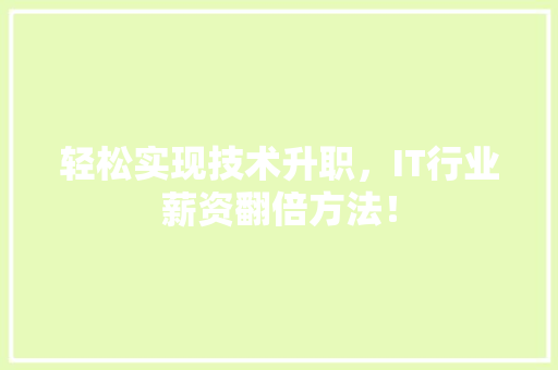 轻松实现技术升职，IT行业薪资翻倍方法！