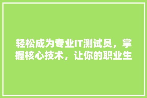 轻松成为专业IT测试员，掌握核心技术，让你的职业生涯一路畅通！