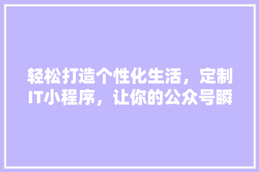 轻松打造个性化生活，定制IT小程序，让你的公众号瞬间爆款！