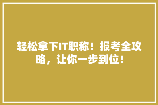 轻松拿下IT职称！报考全攻略，让你一步到位！