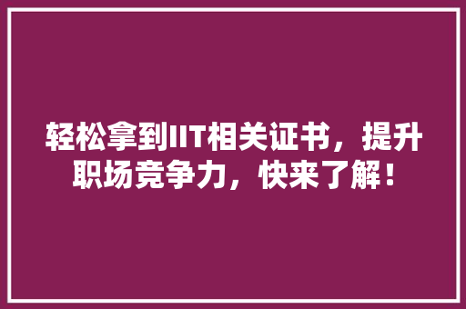 轻松拿到IIT相关证书，提升职场竞争力，快来了解！
