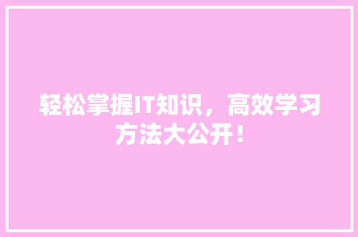 轻松掌握IT知识，高效学习方法大公开！