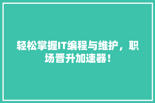 轻松掌握IT编程与维护，职场晋升加速器！