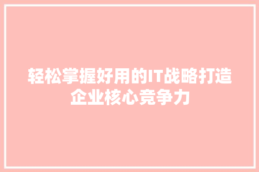 轻松掌握好用的IT战略打造企业核心竞争力 网站开发
