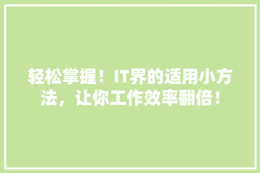 轻松掌握！IT界的适用小方法，让你工作效率翻倍！ seo技术